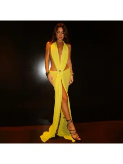 Halter Patchwork High Rise Sleeveless Maxi Dresses