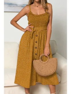 Dots Square Neck Fitted Sleeveless Dresses