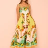 Colorblock Printed Backless Swing Dress