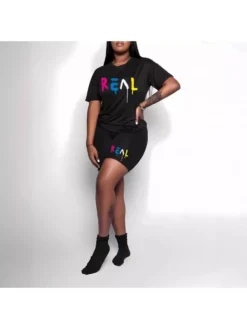 Multicolored Letter Printed Short Sets