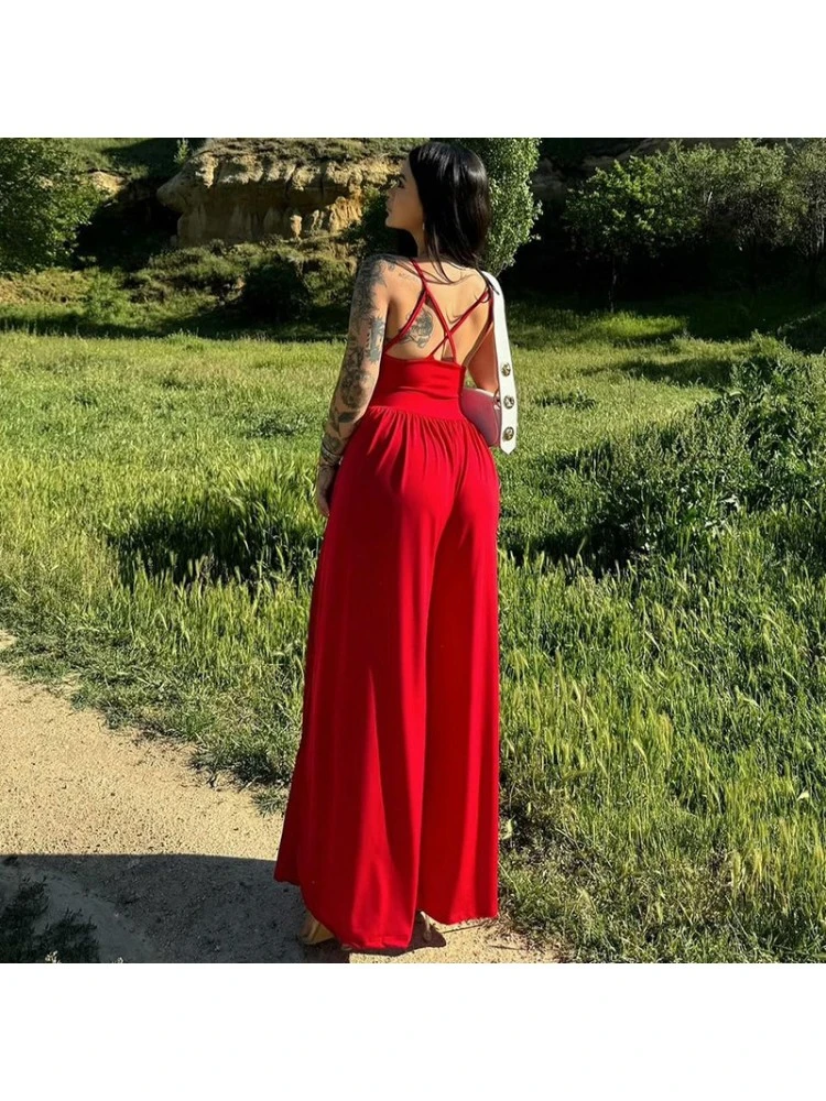 V Neck Loose Backless Jumpsuits - Image 2