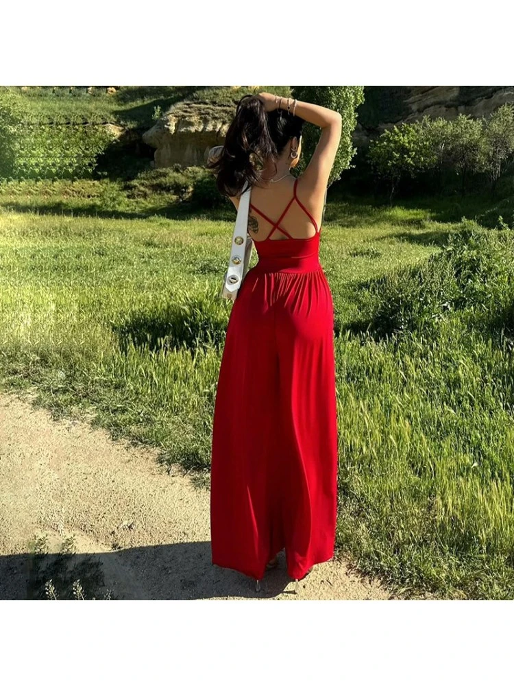 V Neck Loose Backless Jumpsuits - Image 3