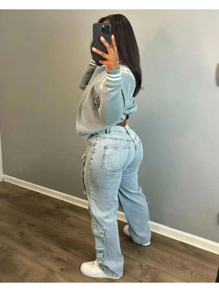 Patchwork Low Rise Loose Jeans - Image 3