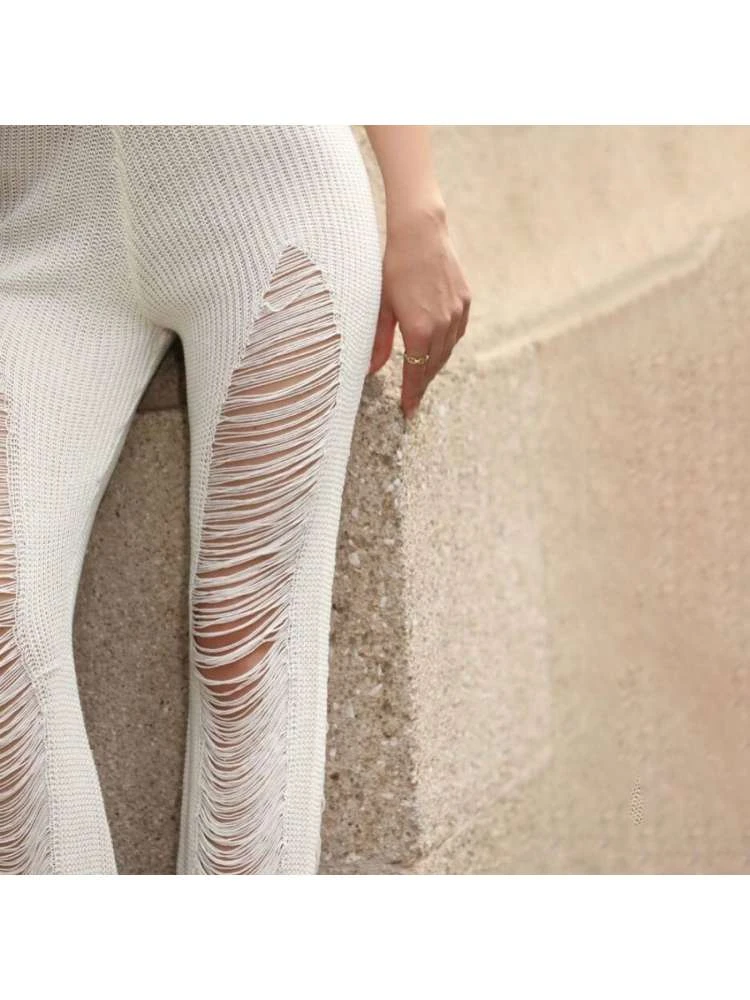 Ripped Backless Lace-Up Pant Sets - Image 9