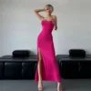 Backless Halter Split Hem Maxi Dress