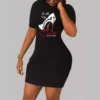 Letter Bodycon Short Sleeve Mini Dress