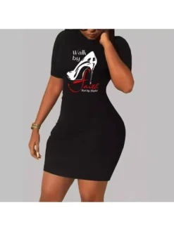 Letter Bodycon Short Sleeve Mini Dress