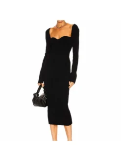 Square Neck Long Sleeve Cotton Long Sleeves Dress