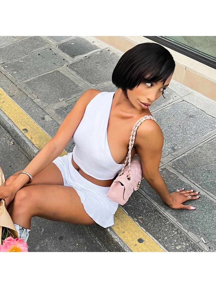 Patchwork Ruched One-shoulder Skirt Sets - Image 6