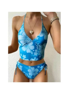 Flower High Rise Backless Bikinis Sets