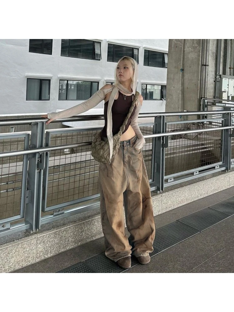 Patchwork Tie Dye Loose Jeans - Image 11