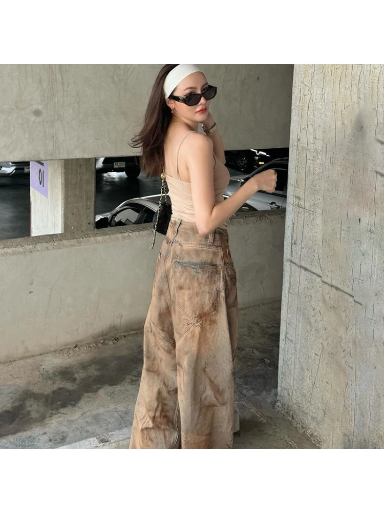 Patchwork Tie Dye Loose Jeans - Image 13