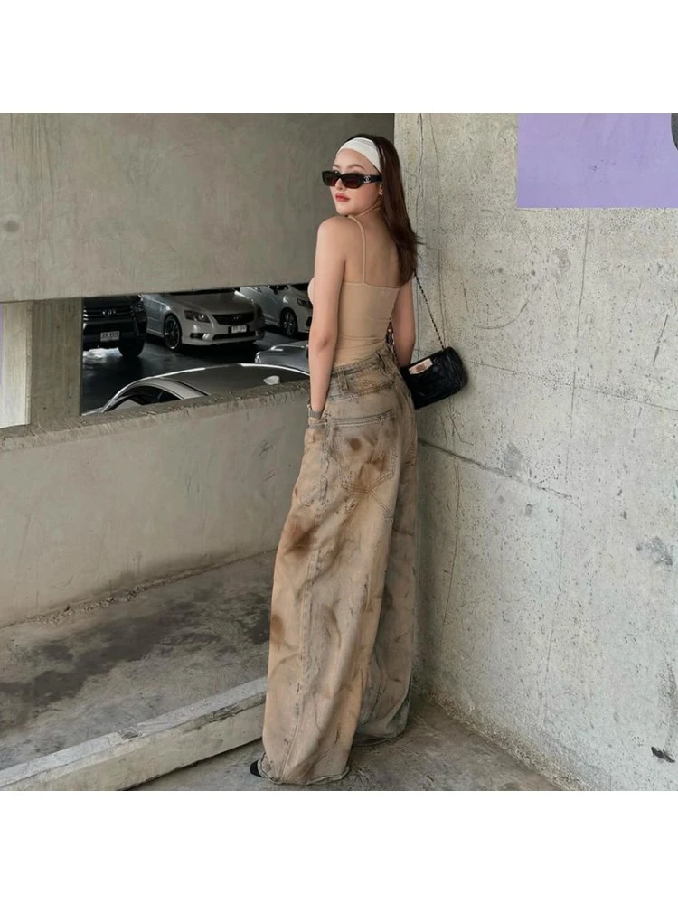 Patchwork Tie Dye Loose Jeans - Image 16