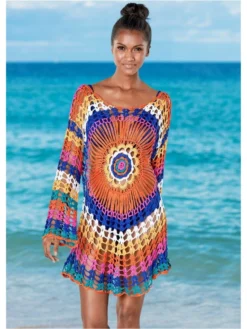 Colorblock Rainbow Crochet Cover Ups