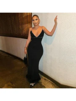 Rhinestone Chain Sleeveless Maxi Dress