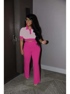 Colorblock Patchwork High Rise Pant Sets