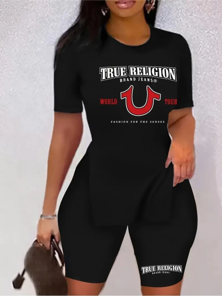 Letter Printed Loose Pullover Short Sets