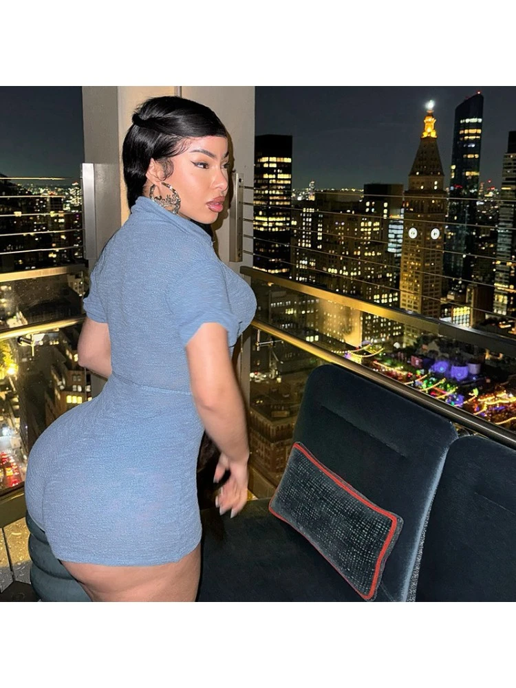 Lapel Button Up Fitted Rompers - Image 3