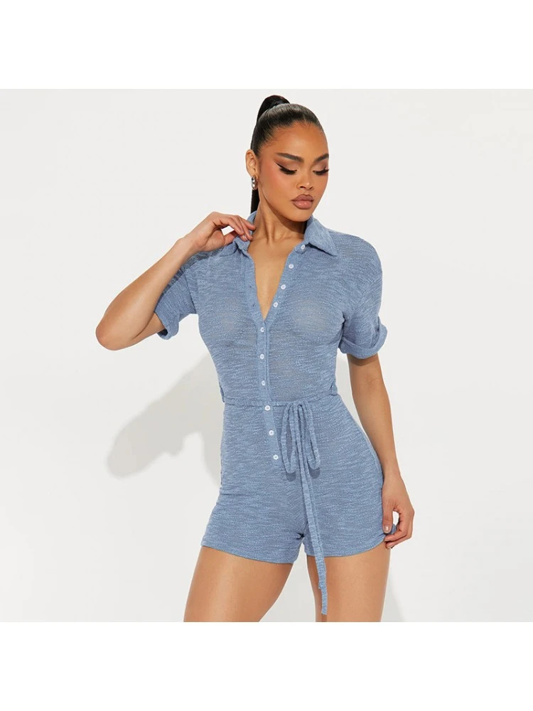Lapel Button Up Fitted Rompers - Image 6