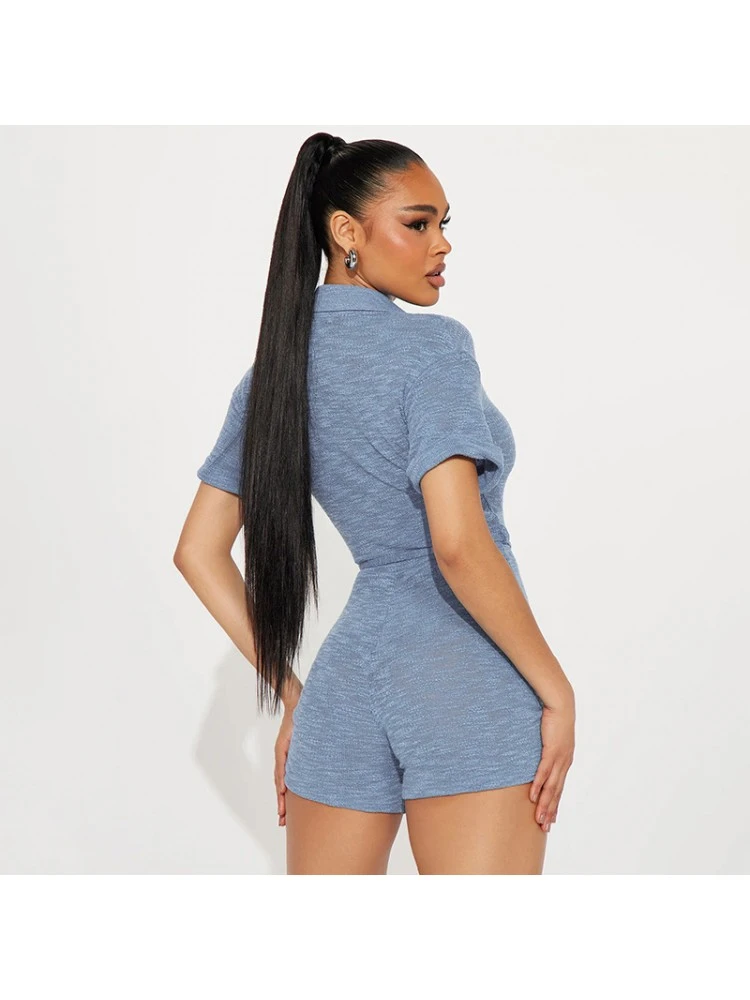 Lapel Button Up Fitted Rompers - Image 8