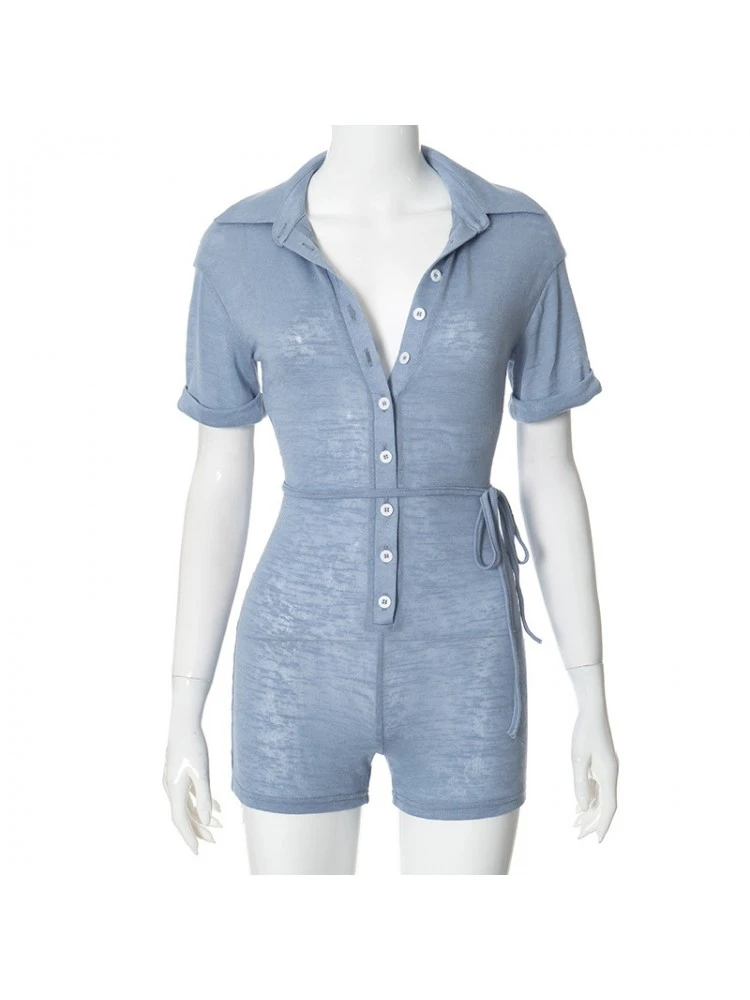 Lapel Button Up Fitted Rompers - Image 9
