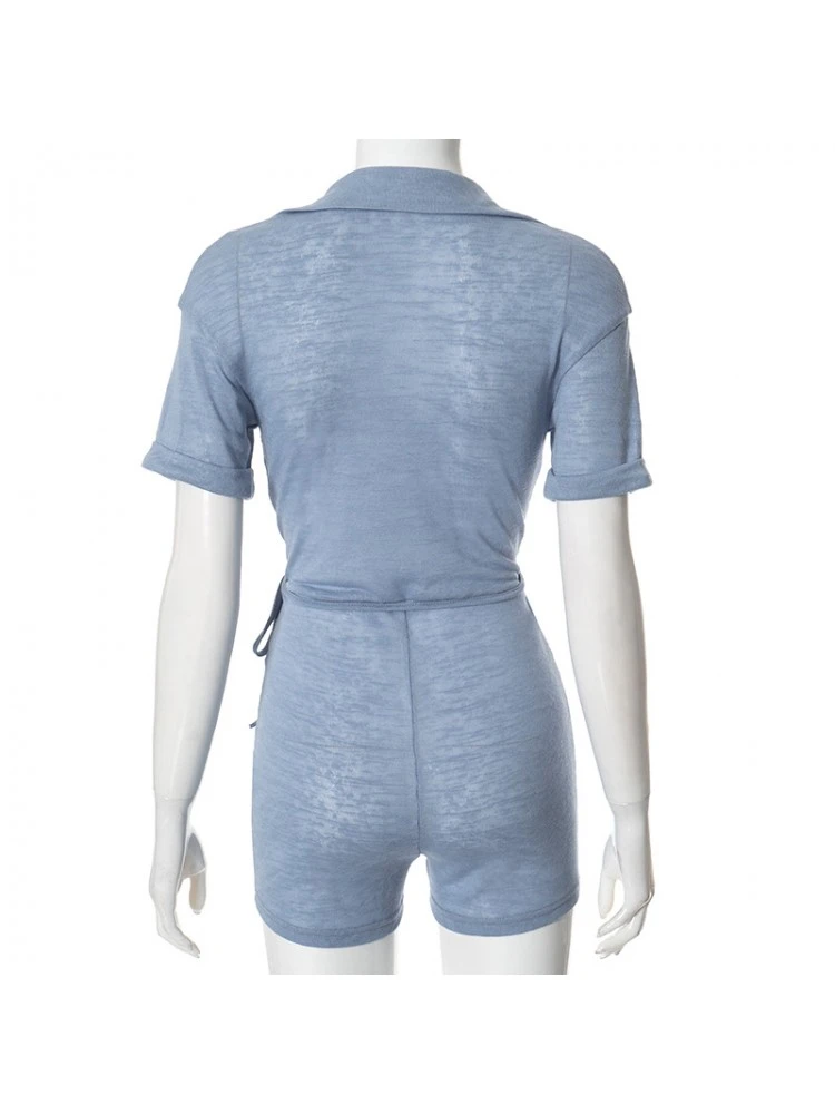 Lapel Button Up Fitted Rompers - Image 11