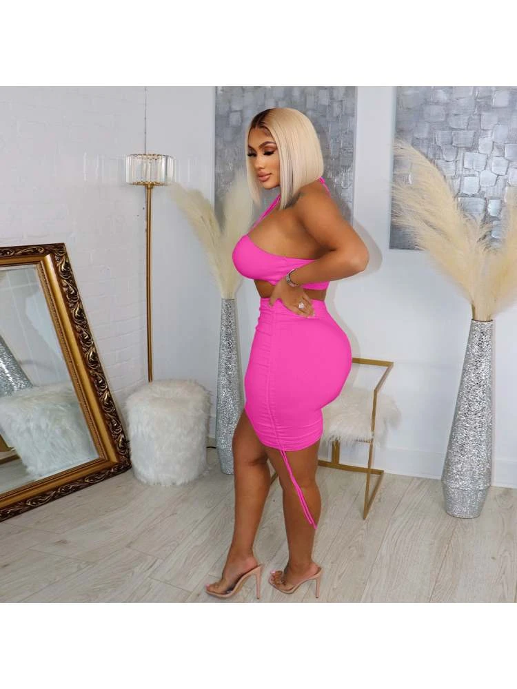 Solid Color Halter Neck Bodycon Bikinis - Image 2