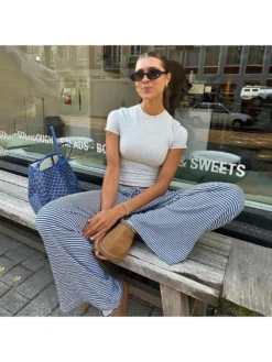 Striped Low Rise Straight Pants