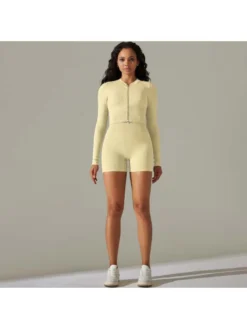 Solid Color Zipper Sporty Yoga Sets