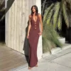 Hollow-out Plunging Neckline Backless Maxi Dresses