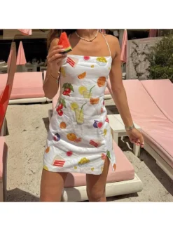 Print Lace Up Backless Mini Dresses