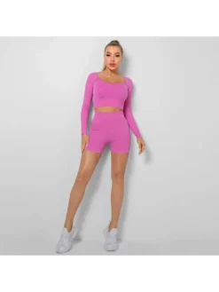 Solid Color Square Neck Skinny Yoga Sets