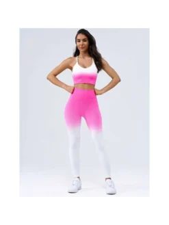 Gradient Color Crewneck Skinny Yoga Sets