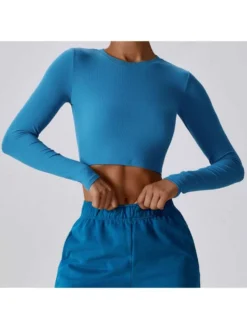 Solid Color Long Sleeve Crewneck Sporty Tank