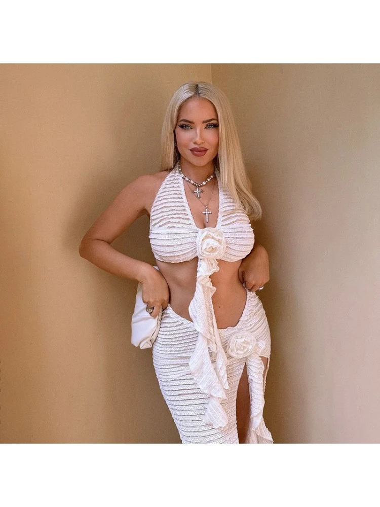 Patchwork Lace Backless Skirt Sets - Image 3