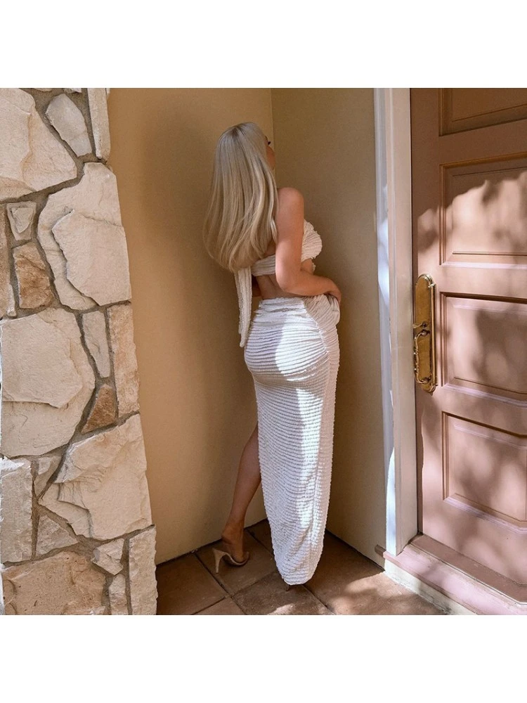 Patchwork Lace Backless Skirt Sets - Image 5