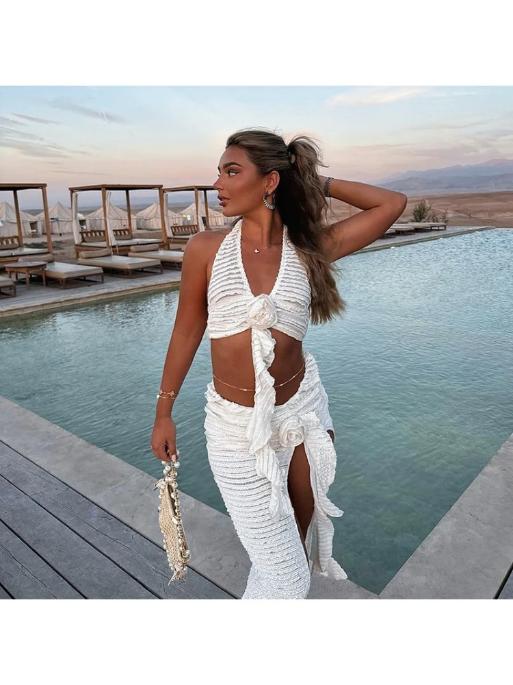 Patchwork Lace Backless Skirt Sets - Image 6