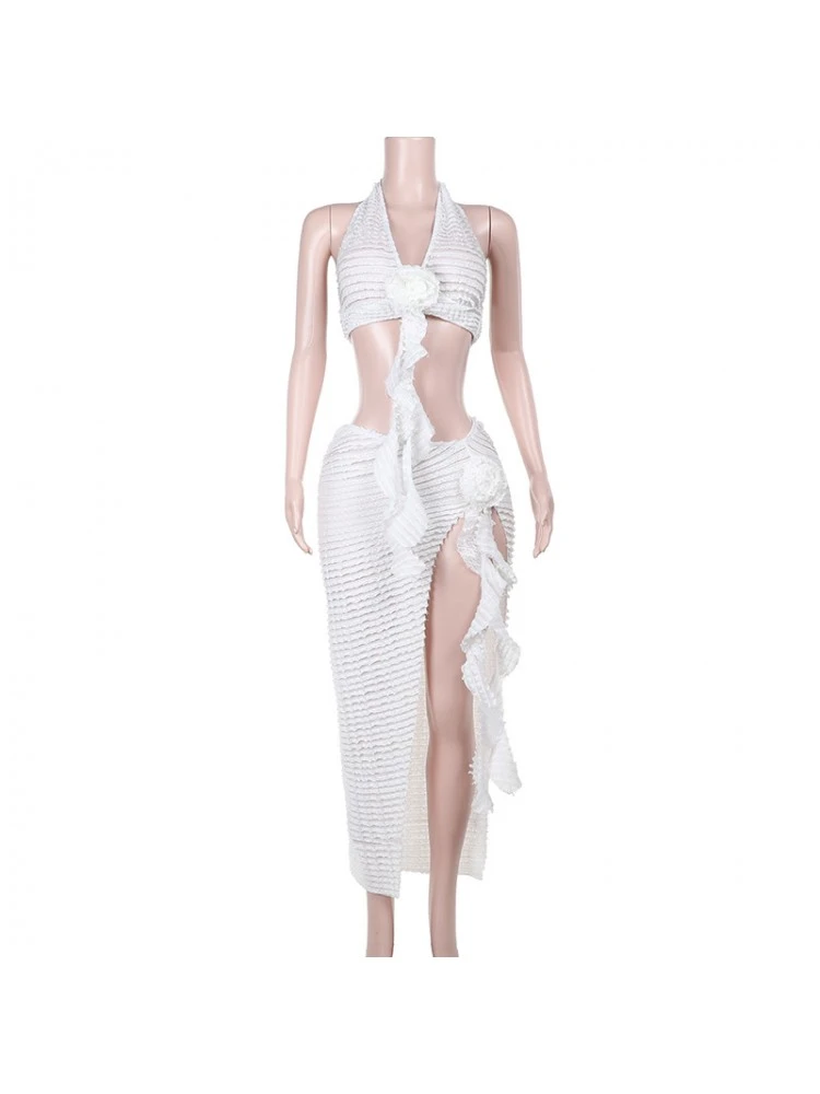 Patchwork Lace Backless Skirt Sets - Image 7