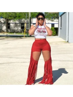 Tassel Burn-Out Flared Pants