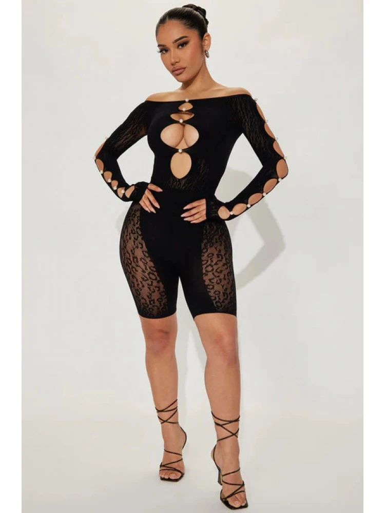 Perspective Leopard Off Shoulder Rompers - Image 4