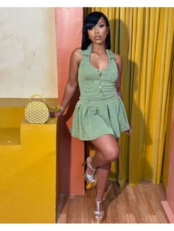 Patchwork Halter Neck Backless Sleeveless Dresses