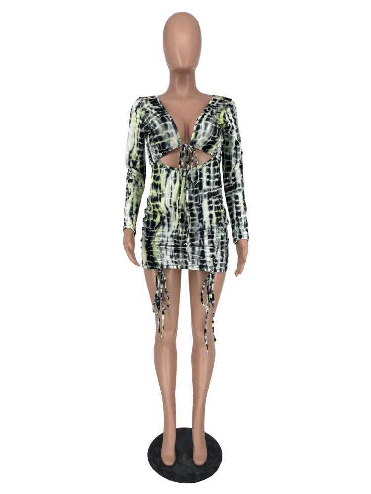 Snake Print Drawstring Lace Up Mini Dress - Image 5