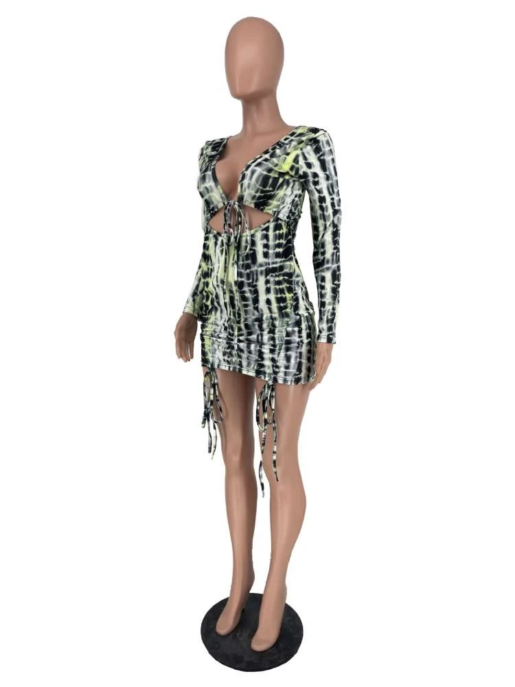 Snake Print Drawstring Lace Up Mini Dress - Image 6