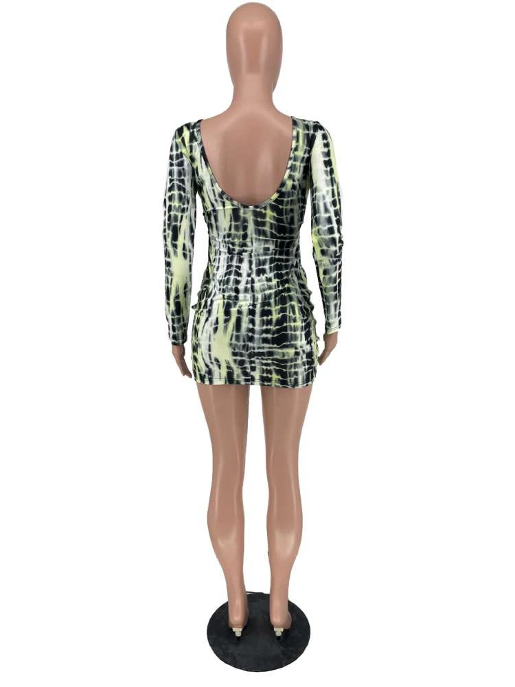 Snake Print Drawstring Lace Up Mini Dress - Image 8