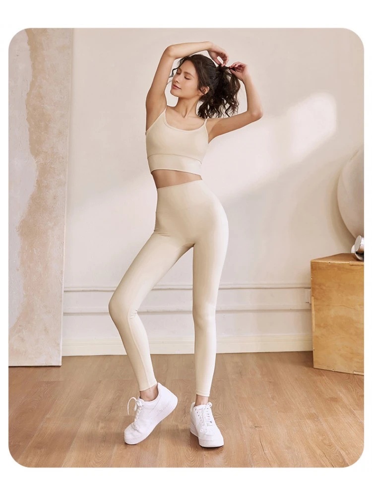 Solid Color Crewneck Backless Yoga Sets - Image 3