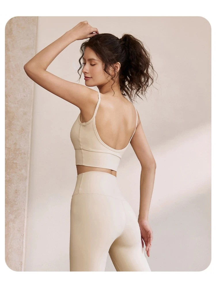 Solid Color Crewneck Backless Yoga Sets - Image 4