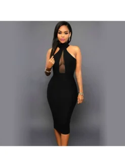 Hollow Out Halter Backless Midi Dress