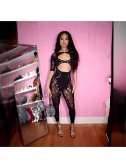 Hollow-out Lace Bodycon Jumpsuits