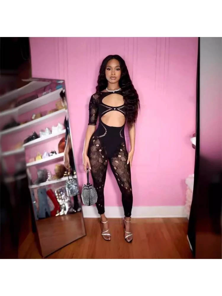 Hollow-out Lace Bodycon Jumpsuits