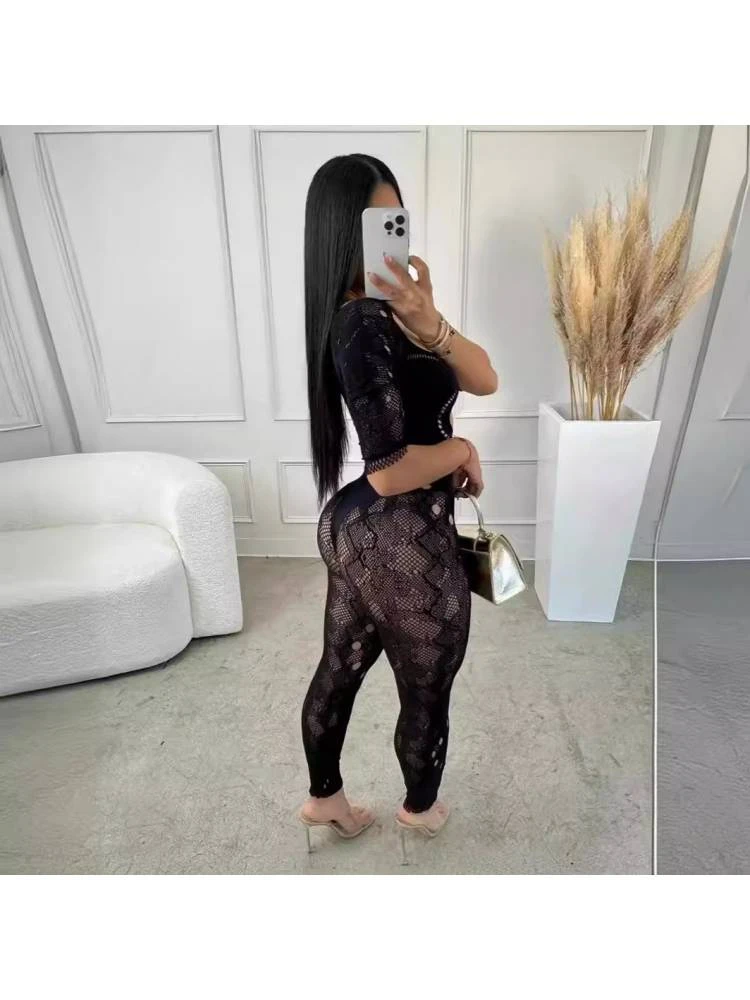 Hollow-out Lace Bodycon Jumpsuits - Image 2